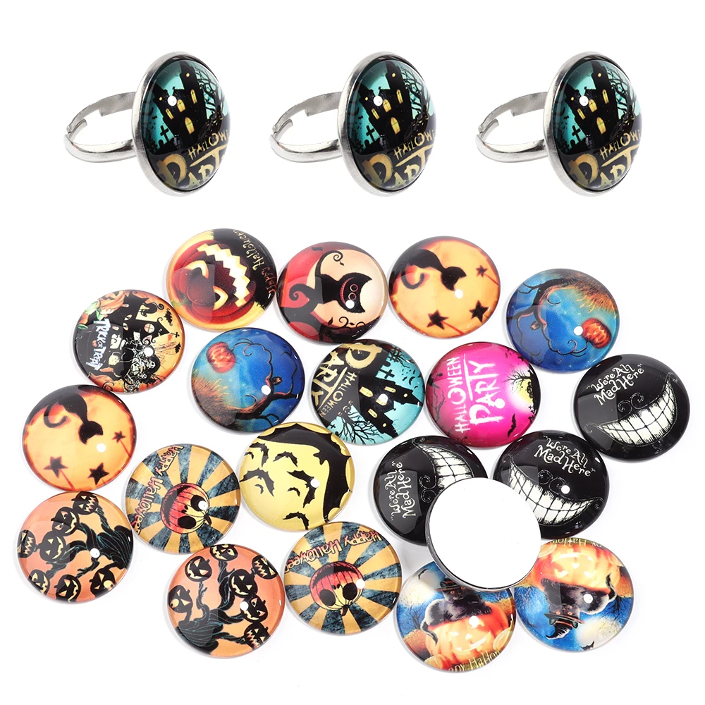 

10pcs/lot Glass Cabochons Halloween Cabochons Round Photo Cabochon For DIY Bracelet Earrings Necklace Base Settings Jewelry
