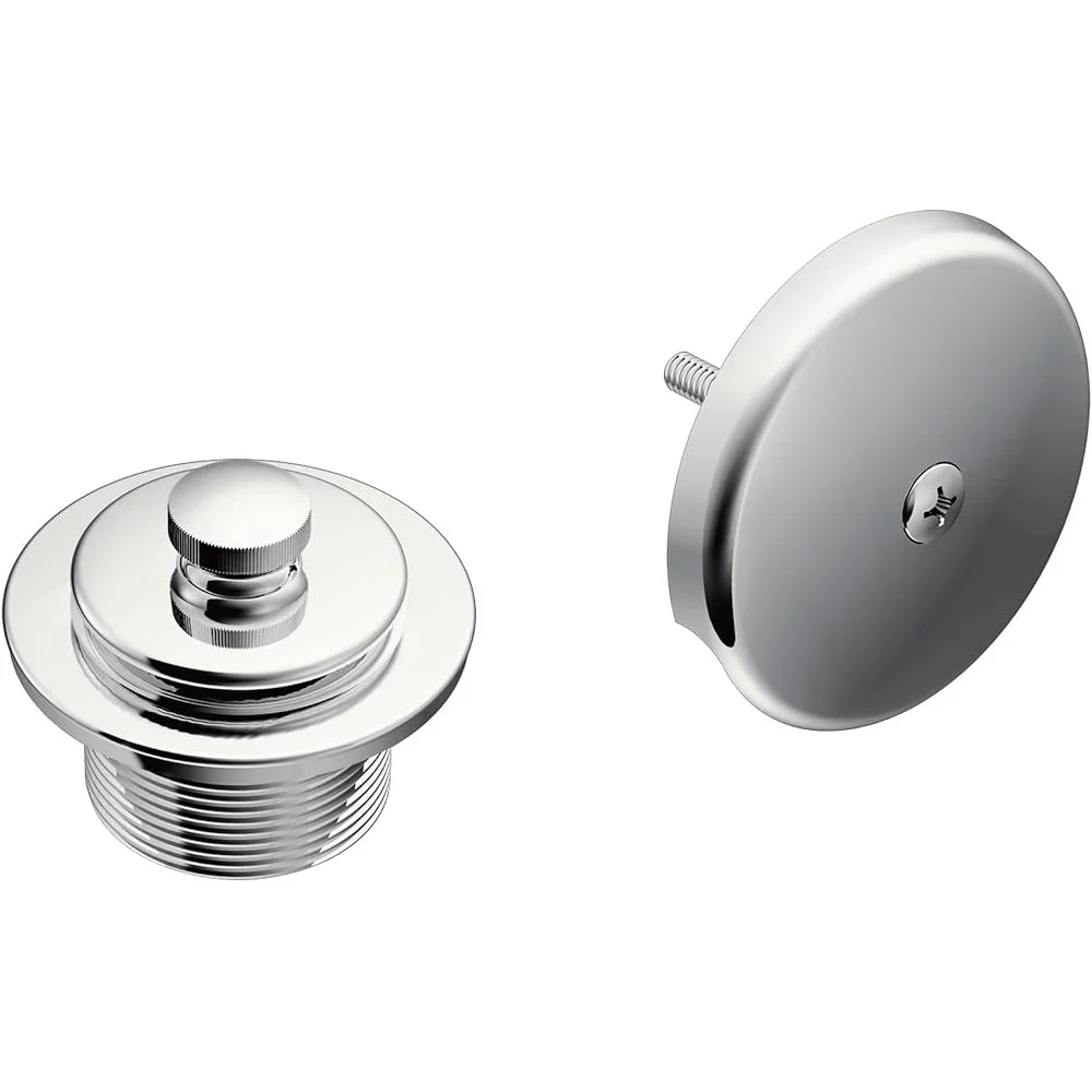 Chrome Push-N-Lock Metal Tub Shower Drain Kit Overflow Cover 1-1/2 Inch Threaded Replacement Conversion Plumbing Fixture