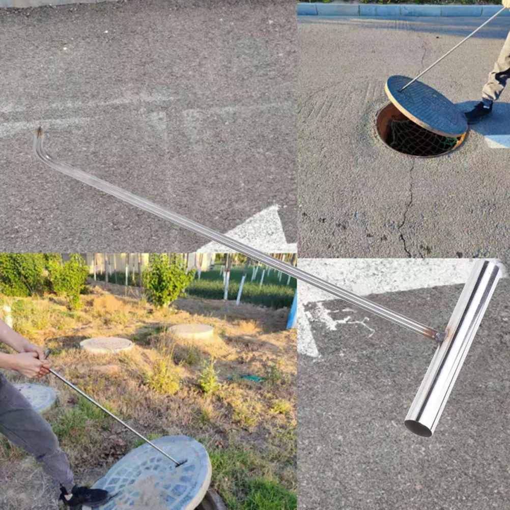 T-Shaped Manhole Cover Hook Heavy Duty Stainless Steel Manhole Lid Lifting Tool Roll Up Door Puller Roll Up Door Hook