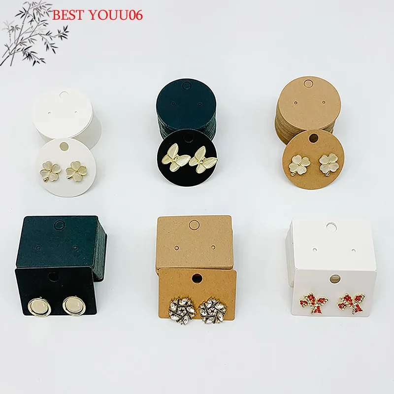 Hot 50pcs Round Cardboard Earring Display Cards Blank Kraft Paper Jewelry Hanging Tags For Earring Ear Studs Selling Packaging