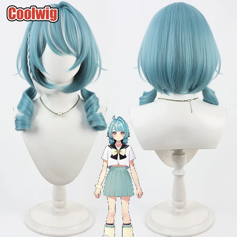 Coolwig Synthetic Hair Shiranami Ramune Cosplay Wigs Virtual YouTuber Shiranami Ramune Long Blue Mixed White Wig Heat Resistant