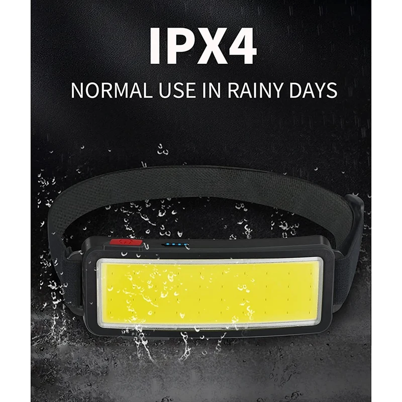 ไฟฉายคาดหน้า LED 2000 Lumen USB ชาร์จ COB Floodlight น้ําหนักเบา, ไฟหน้ากันน้ํา-ไฟทํางาน