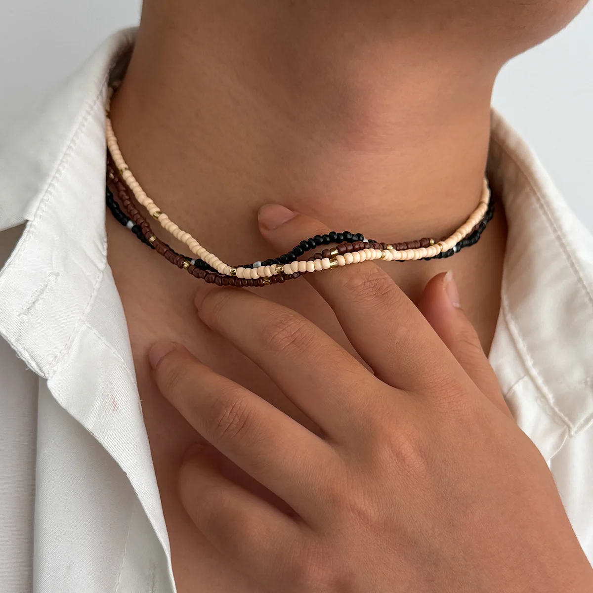 Böhmische mehrschichtige Perlenketten, Retro-Farbmix, Herren-Choker-Halsketten, modischer Partyschmuck, einfache Accessoires – Detail 1