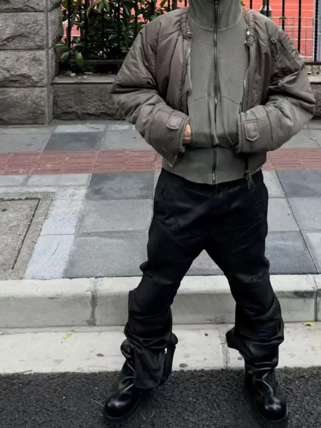 

Hand Wax Bru Coated Loose Wide Leg Jeans Dragging und American High Street Motorcycle Armor Folded Long Pants Trendy