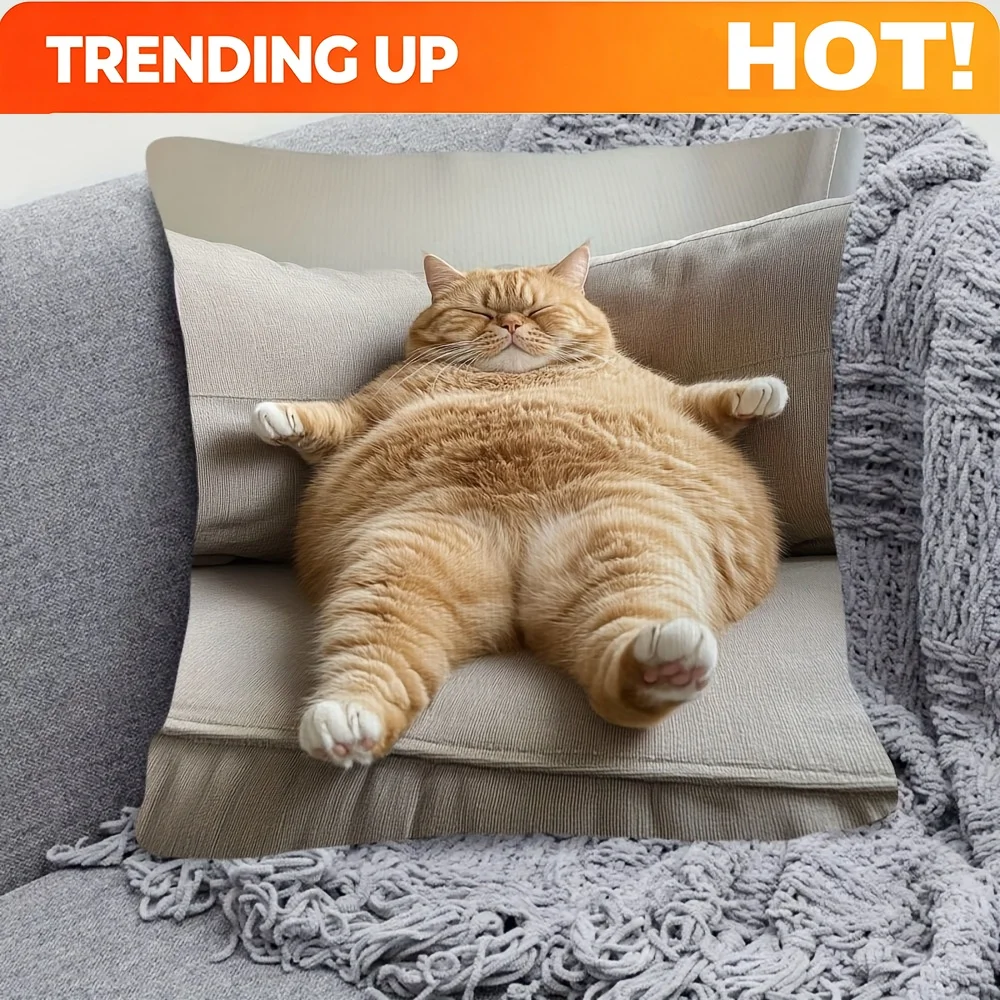 Customize 1pc 18.0 X 18.0inch Ultra-soft Short Plush Double-sided Pillowcase – Adorable Ginger Cat Resting on Sofa Pattern Desig