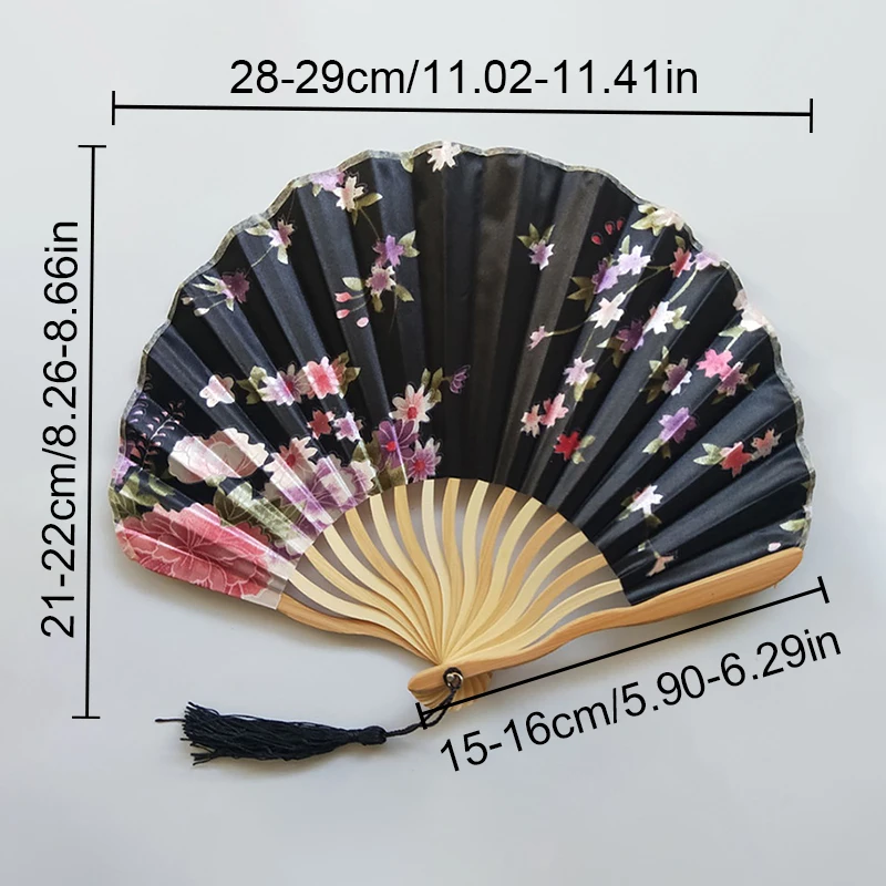 Flower Print Hand Fold Fan Woman Dance Props Wedding Living Room Cabinet Decor Bamboo Wood Silk Flower Folding Fan