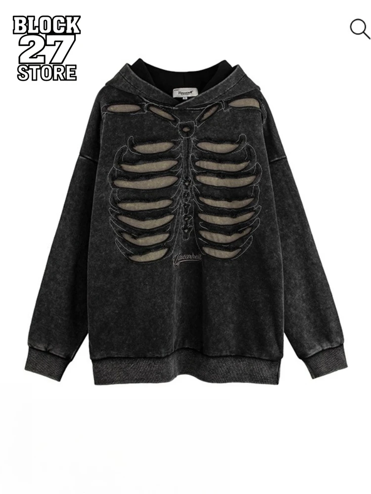 

Harajuku Hoodie Men Vintage Streetwear Washed Distressed Sweatshirt Loose Fit Oversized Retro Hip Hop Style Autumn Winter New