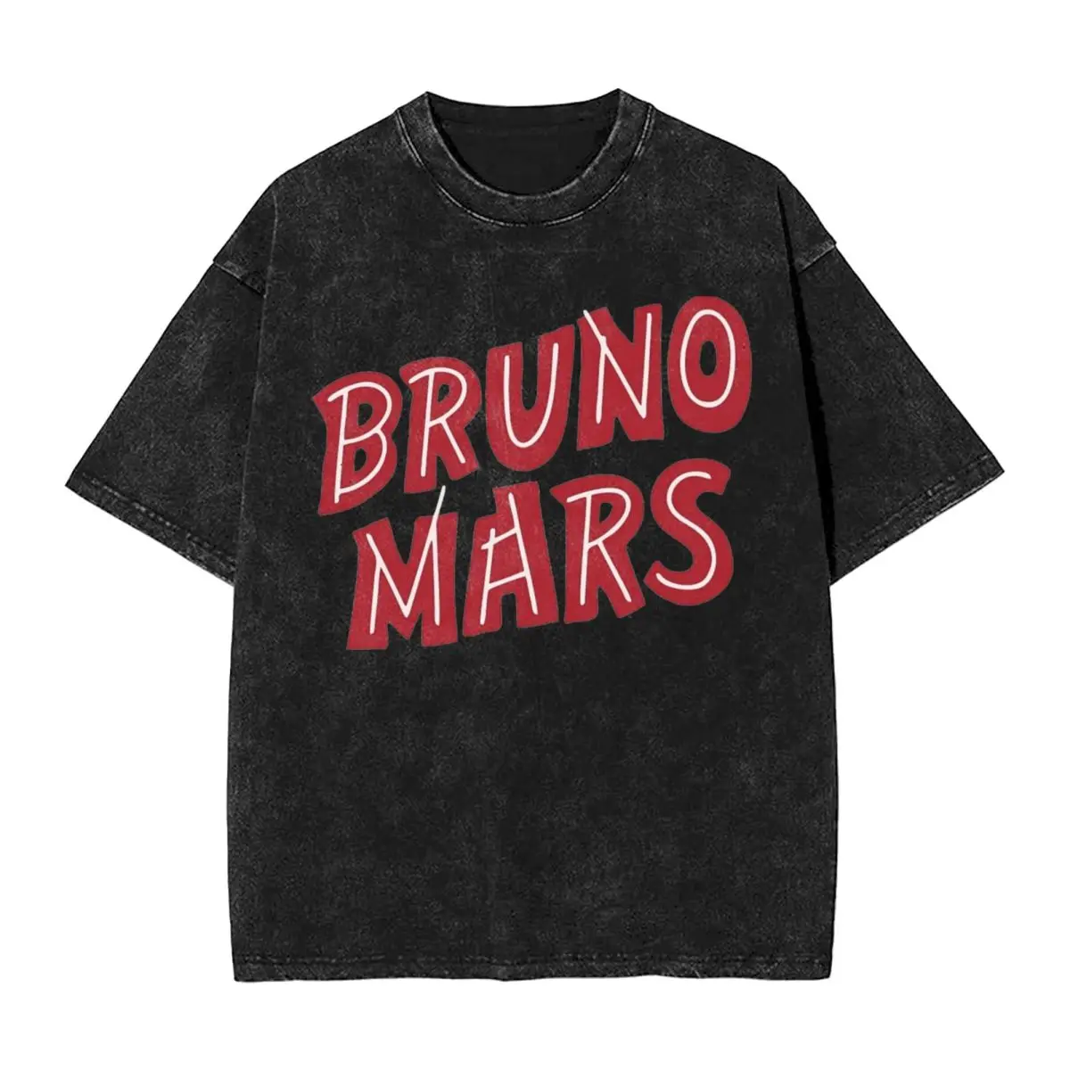 

Washed T Shirts The Red White Word Bruno Mars Pop Hip Hop Novelty T-Shirts Harajuku Streetwear Short Sleeve Tops Tees Men Women
