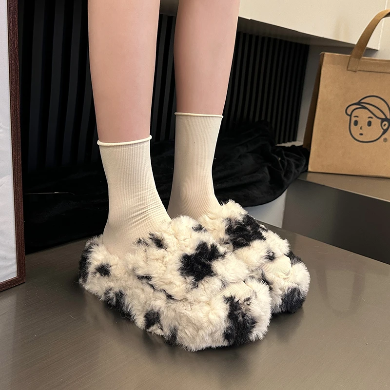 Niche Leopard Print Fur Slippers For Women, 2023 Autumn And Winter New Collection Fashionable Indoor  Home Slippers