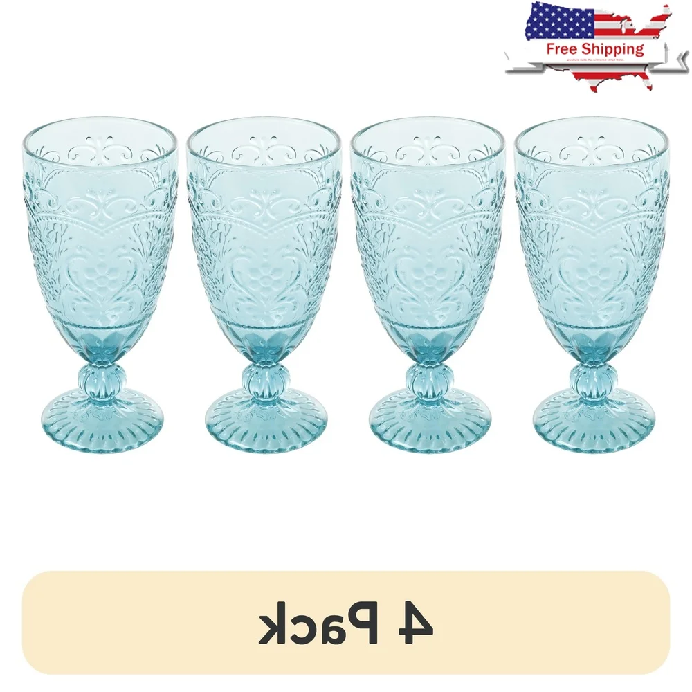 Amelia Teal Goblet Juego de 4 Vasos de inspiración vintage Apto para lavavajillas Bicchieri elegantes Ocasiones especiales y uso diario