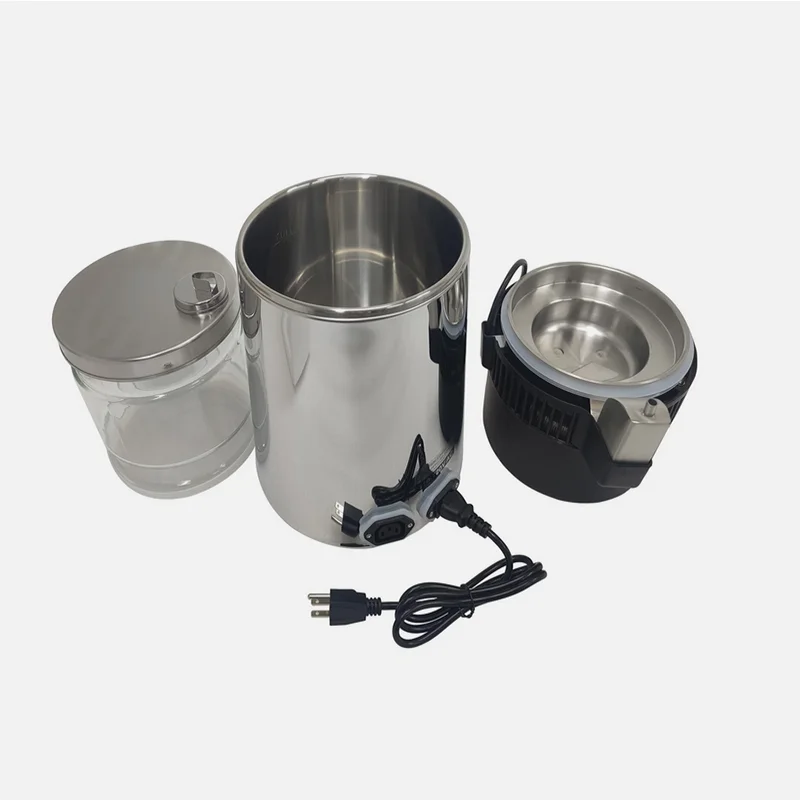 الفولاذ المقاوم للصدأ 4L جهاز تقطير المياه لتنقية المياه مع جرة زجاجية آلة تقطير كونترتوب للمختبر المنزلي 110 فولت