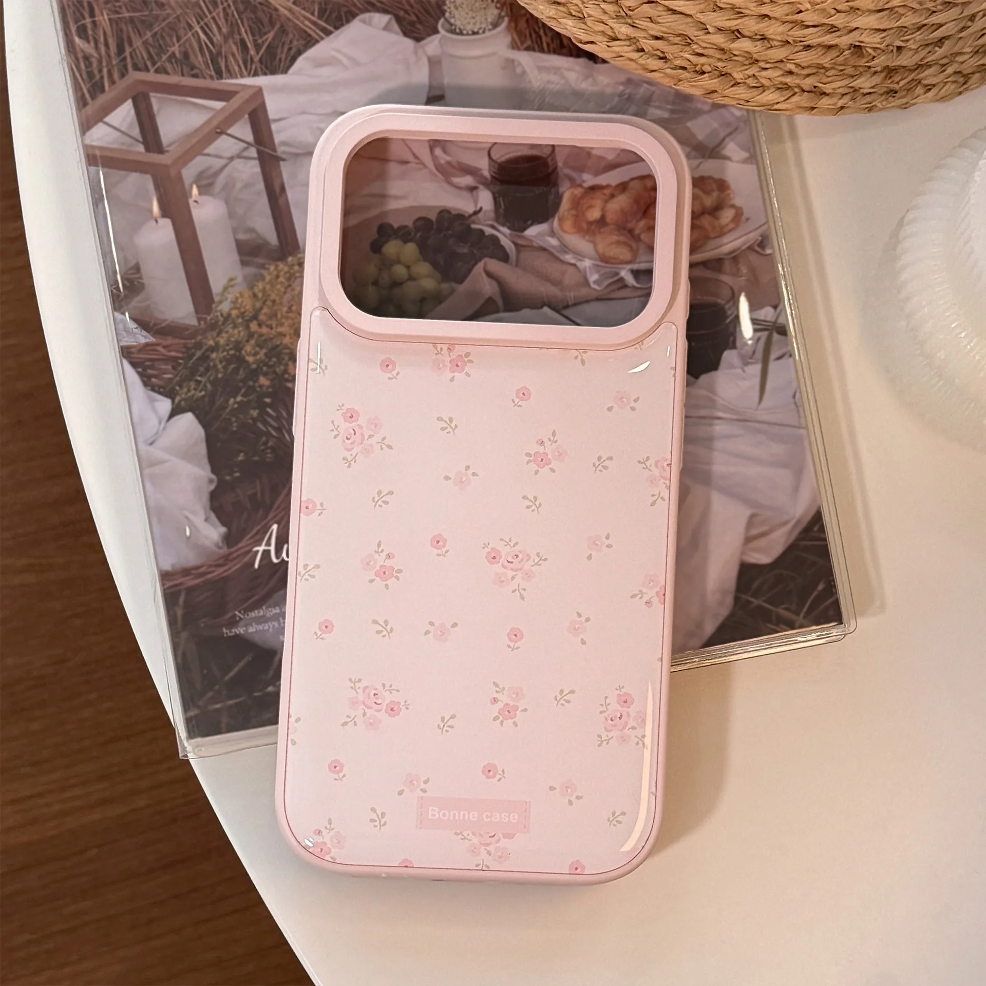 Coque de téléphone coréenne à plein écran avec fleurs roses, étui rigide de protection antichoc pour iPhone 17 Air 16 15 14 13 Pro Max Plus