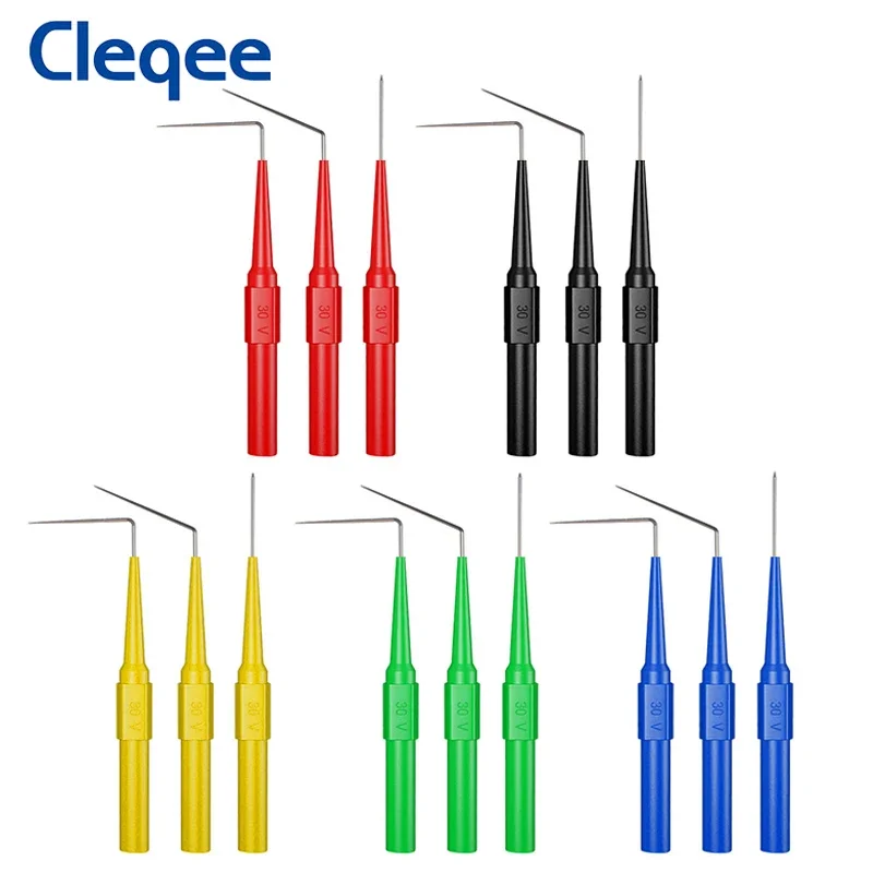 Cleqee P5007 Pro 15 Uds Kit de sondas traseras sondas de prueba con enchufe de 4mm 3 tipos de agujas de perforación de alambre Kit de herramientas