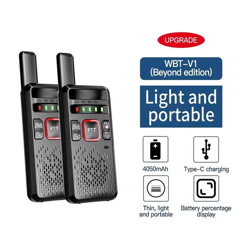 High-Power 5W Handheld Walkie Talkie WBT-V1 2PCS Ham Radio UHF Mini Portable Radio 3-5Km Two-Way Communication Device