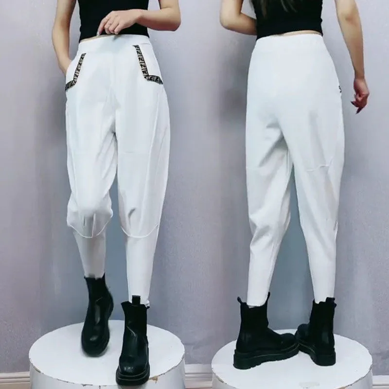 سراويل هارلان نسائية عالية الخصر مبطنة بالصوف فضفاضة غير رسمية متعددة الاستخدامات على الطراز الكوري سراويل فانوس ملابس عمل سر...