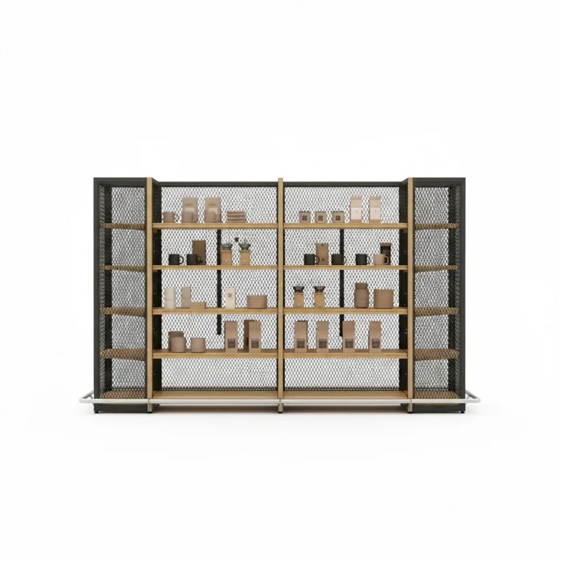 custom.Double-Sided Heavy Duty Metallic Iron Mesh Shelving with Powder Coated Supermarket Rack and Customizable Sizes