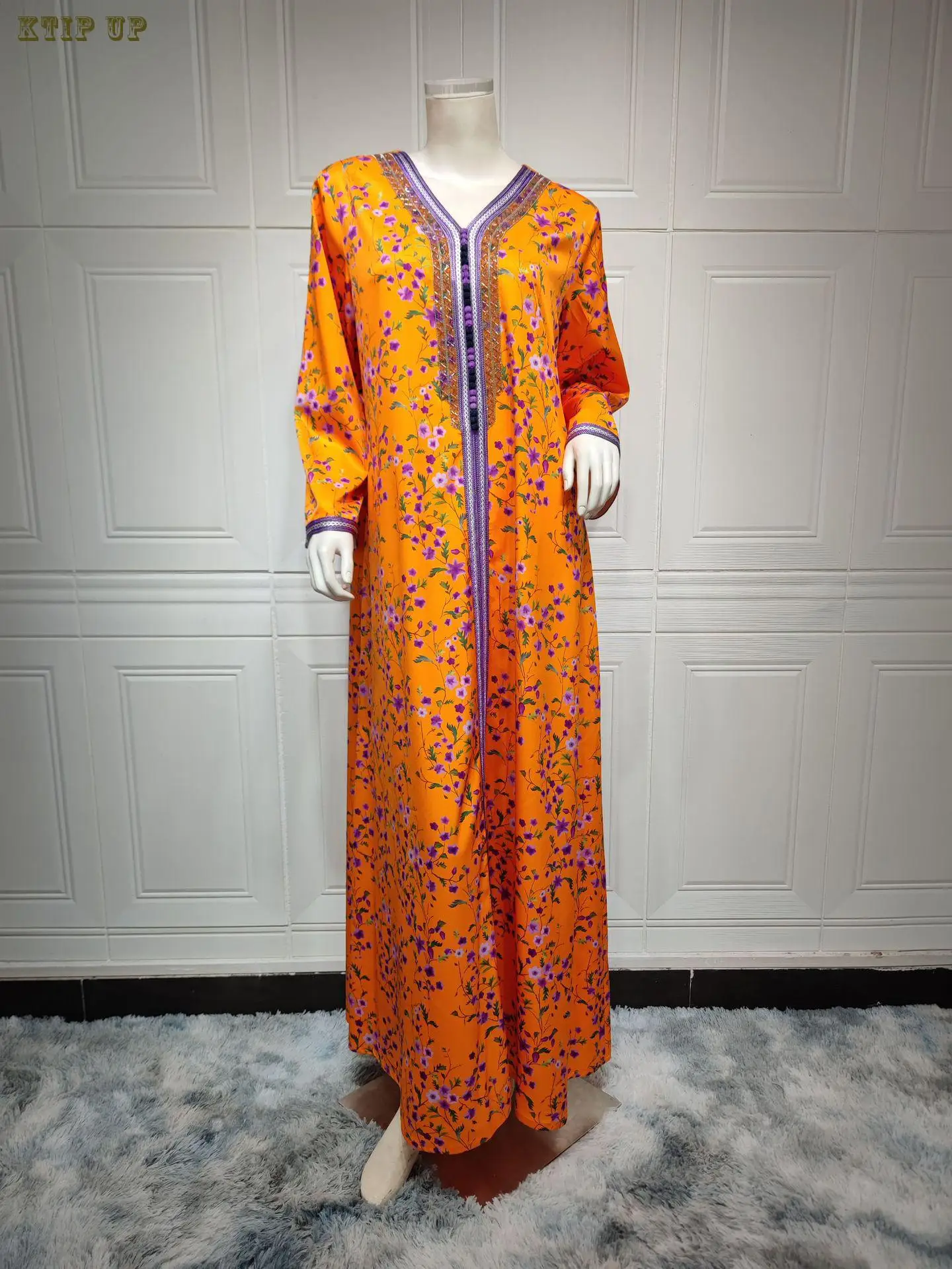 Long Printed Dress for Muslim Women Eid Middle East Dubai Islam Galabia Moroccan Caftan Woman Robe Party Dresses Abaya Kaftan