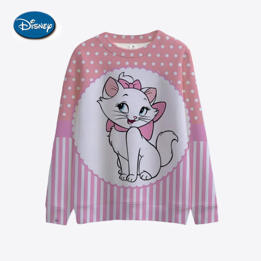 Disney Mary Cat Cartoon Cute Anime Printed Spring Women\'s Round Neck Hoodie Spring/Autumn Couple Top