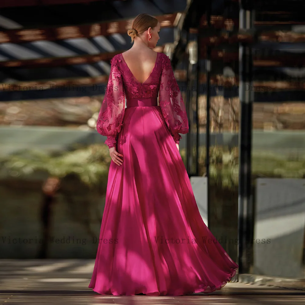 Vestidos Elegantes de gasa para madre de la novia, vestidos de fiesta de boda de manga larga con cuello de Joya, apliques largos hasta el suelo