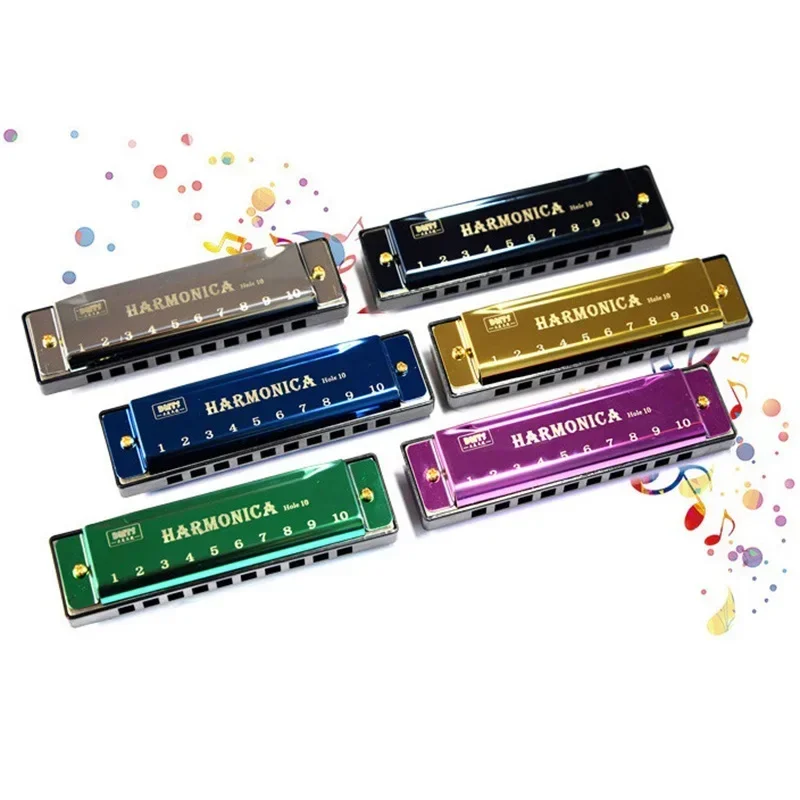 التيتانيوم النحاس الأساسية 10 حفرة البلوز هارمونيكا المعادن هارمونيكا مفتاح C لوني مقياس هارمونيكا مع صندوق للأطفال المبتدئين #1