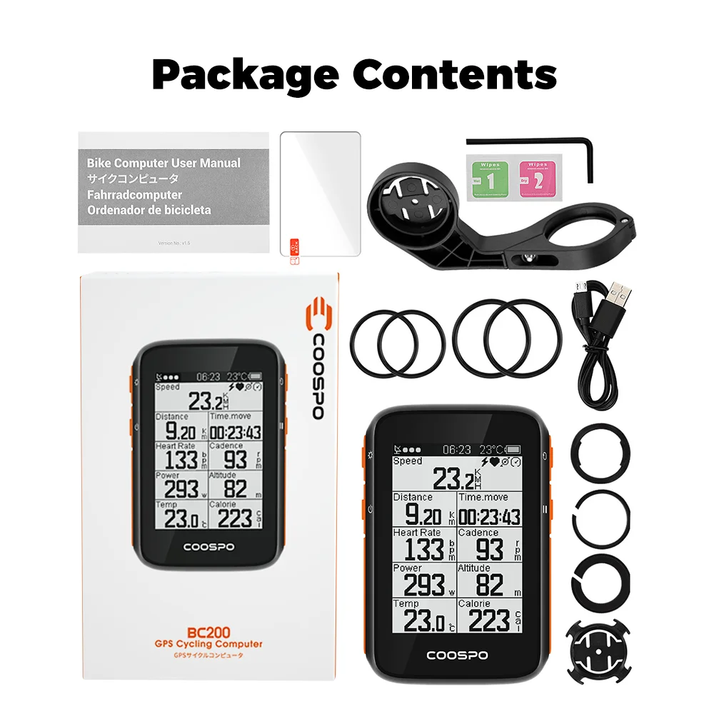 COOSPO BC200 Wireless Bicycle Computer GPS Bike Speedometer Cycling Odometer 2.6in Bluetooth5.0 ANT+ APP Sync Slope Altitude