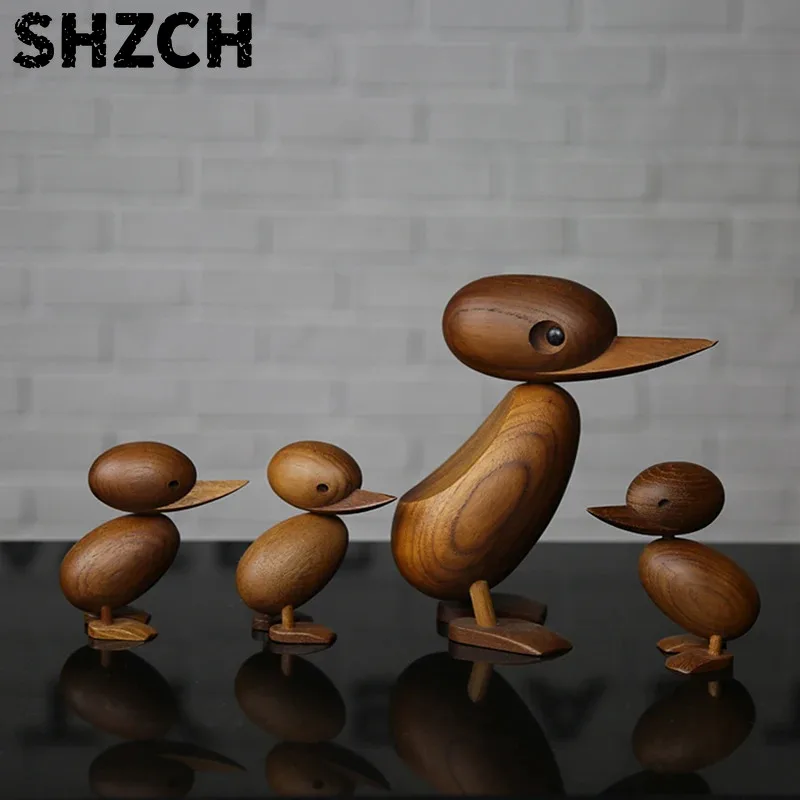 Nordic Designs Home Decoration Duck Mum Baby Wood Figurines Danish Famous Wooden Hand Crafts Classic Creative Decor Miniatures