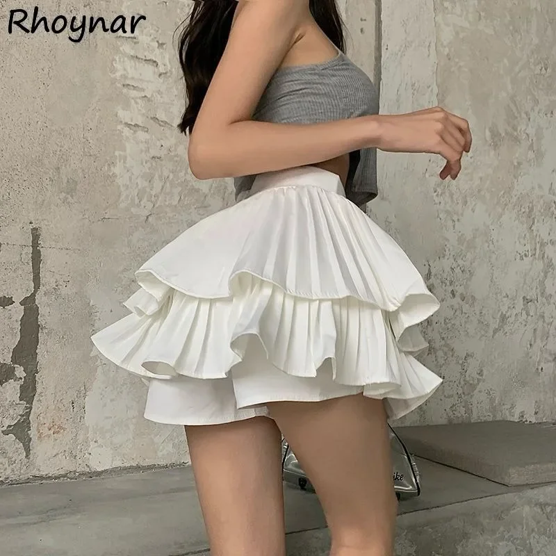 

Elastic High Waist Skirts Women Summer Girls Abdomen Kawaii Folds Japanese Fashion Designed A-line Ulzzang Simple Solid Chic