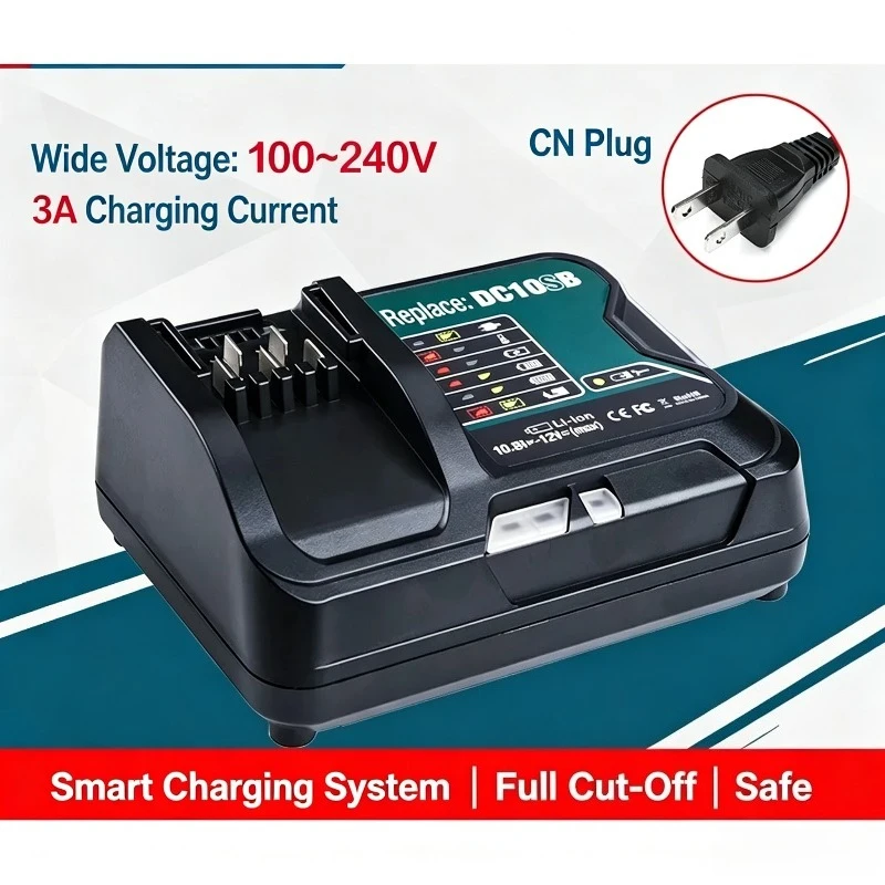 3A Rechargeable Lithium‑ion Battery Charger DC10SB Fast Charge For Makita 12V‑18V With Cooling Fan