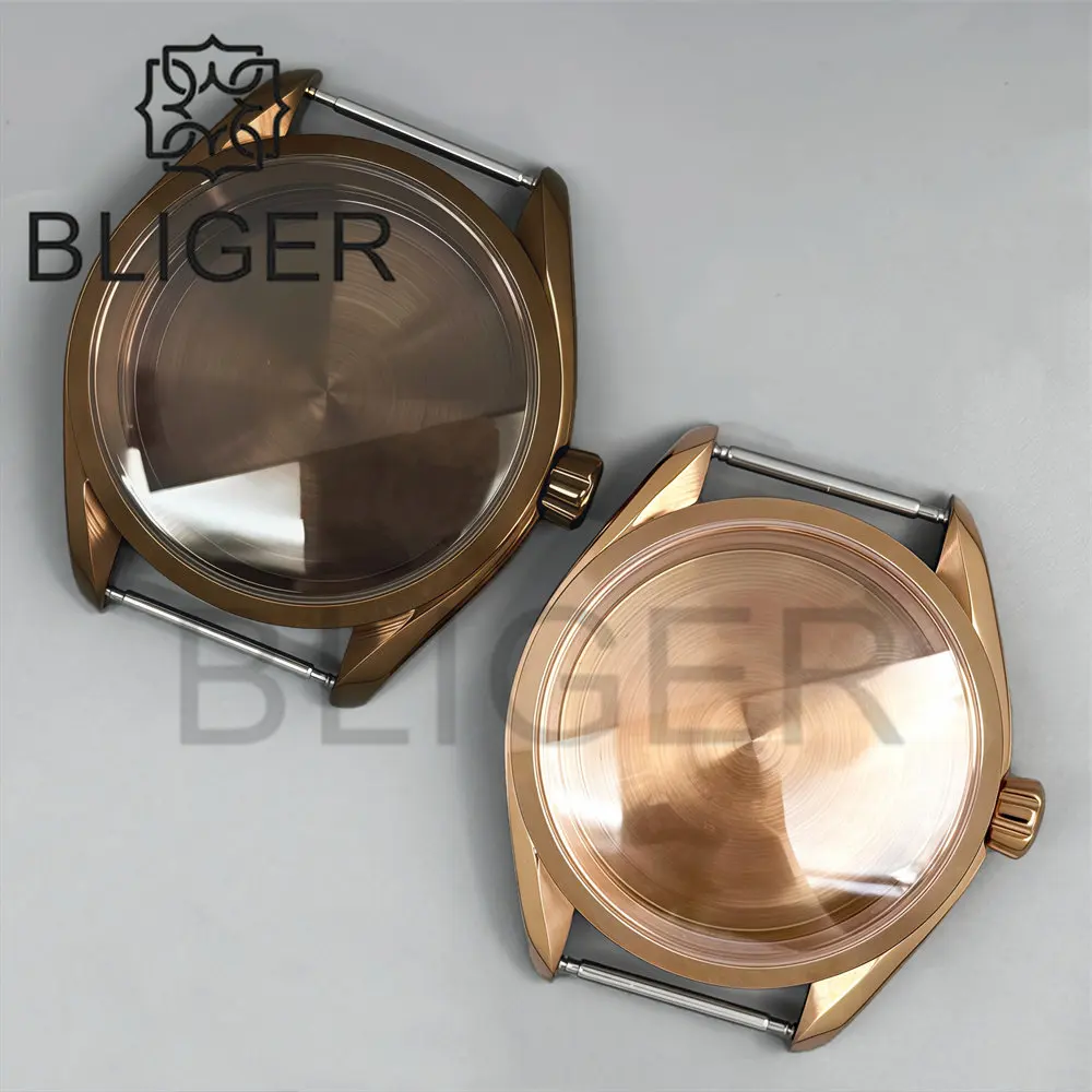 BLIGER Vintage Bronze Brass 40mm Polished Waterproof Watch Case Sapphire For NH34 NH35 Automatic Aq Style Watch Accessories Part