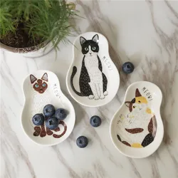1/3pcs Ceramic Dessert Sauce Dish Japanese Tableware Creative Cute Cartoon Lucky Cat Pattern Water Drop Shape Fruit Sushi Plates