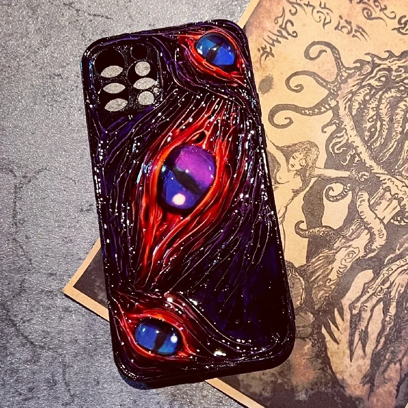 4174 Original 3D Handmade Luminous Mobile Phone Case Bloody Cthulhu Eyes Horror Gothic Punk Art Mobile Phone Case Custom Gift