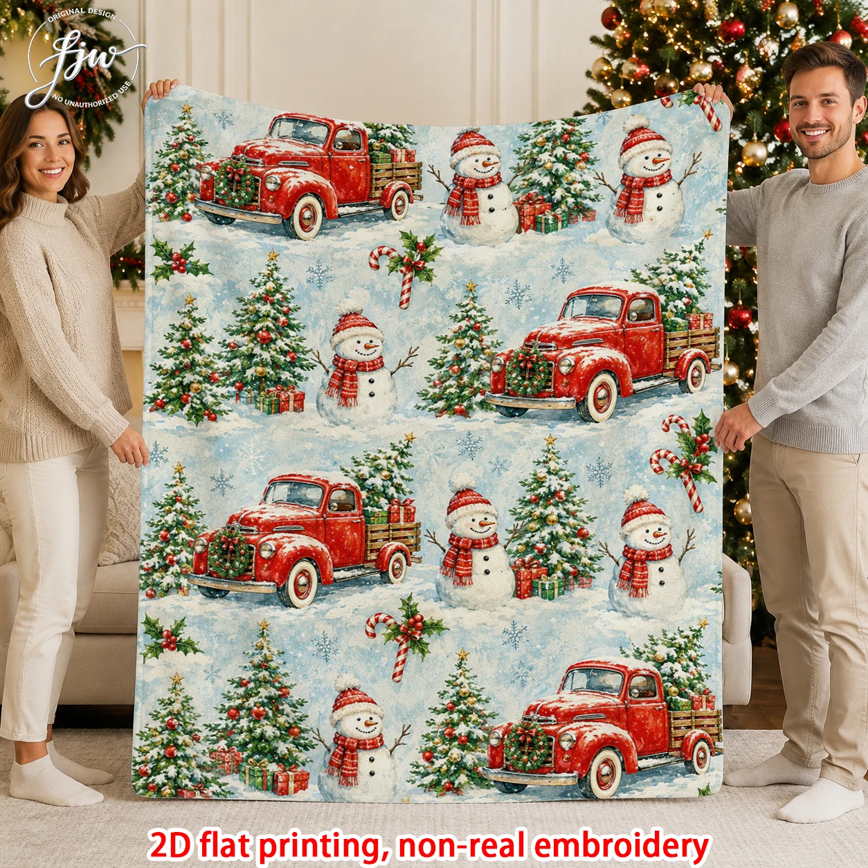 1pcs Christmas Vintage Truck Snowman Reindeer Santa Throw Blanket, Soft Flannel Holiday Decor Blanket for Home Couch Bed