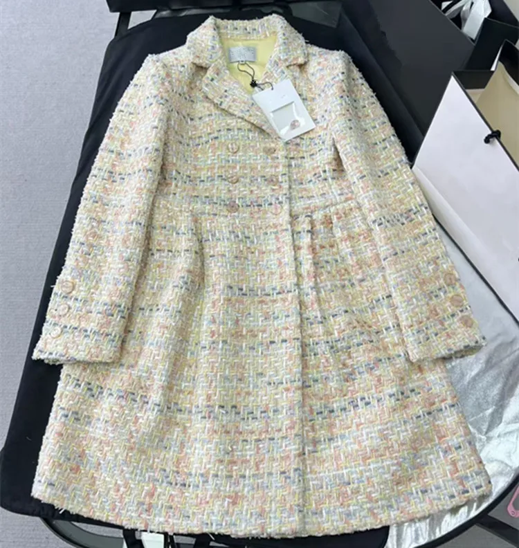 Customization European women's clothing - new summer styles in 2026 Long-sleeved double-breasted suit collar tweed coat