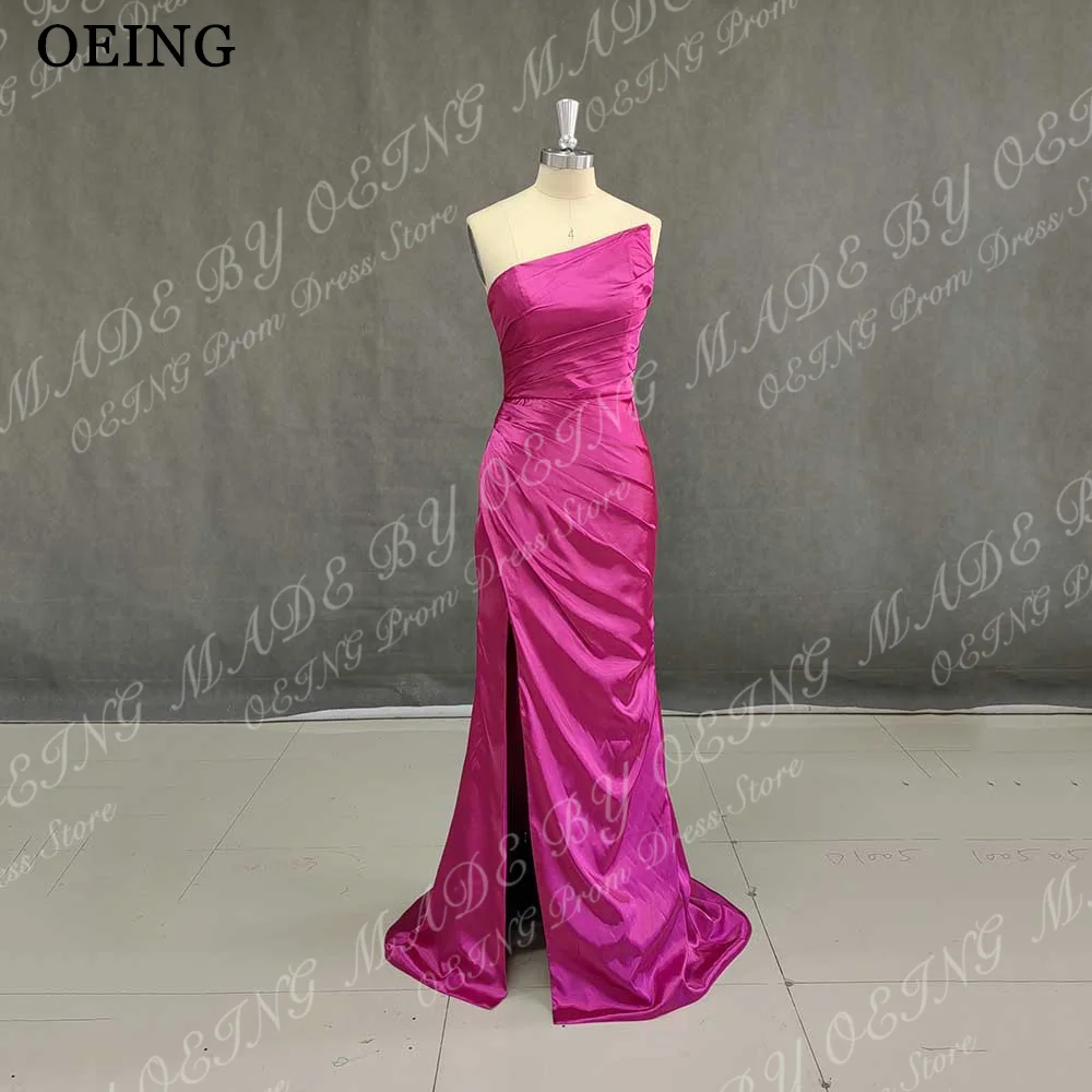 

OEING Elegant Fuchsia Strapless Women Evening Dresses Simple Stain Pleats Prom Gowns Long Formal Occasion Party Dress Gala