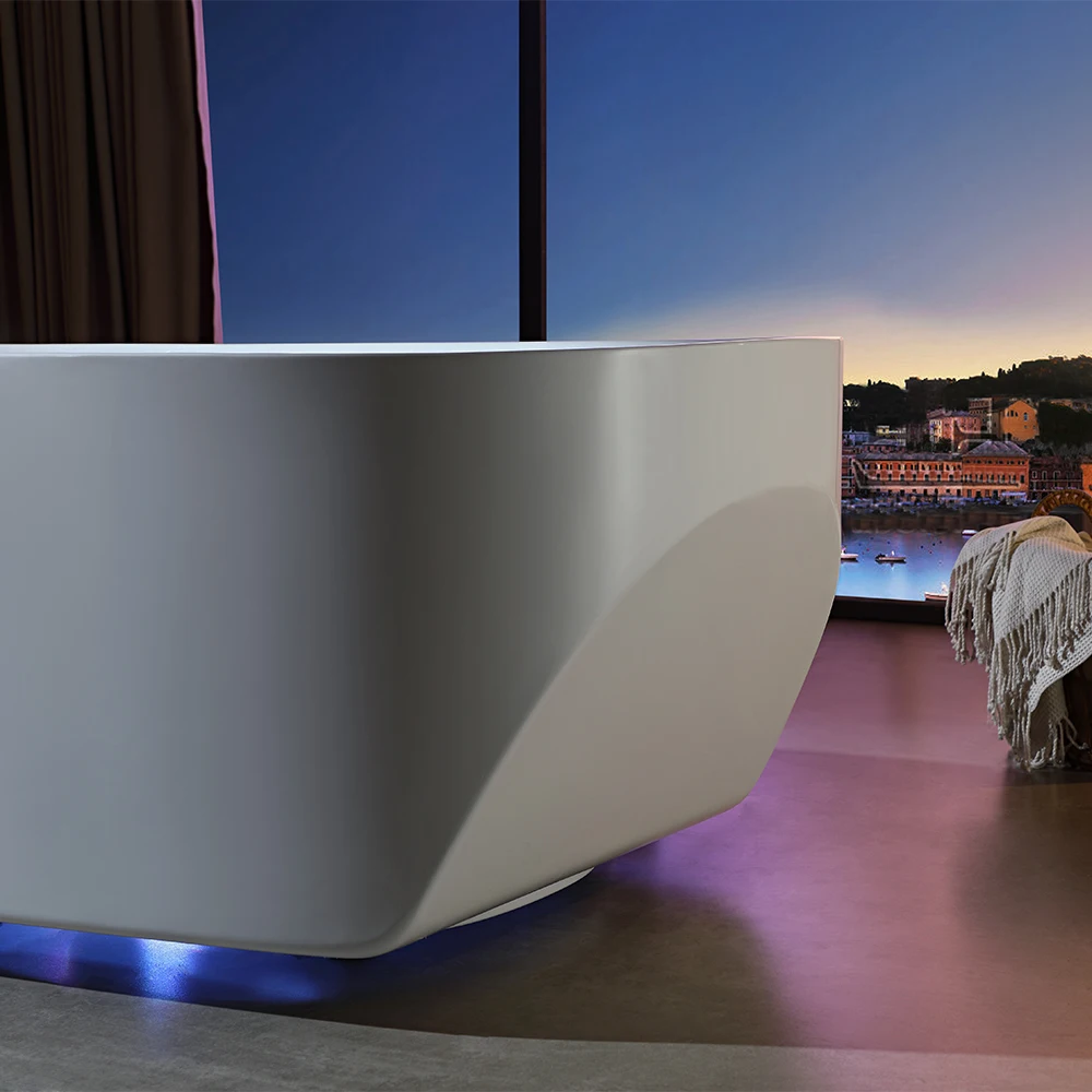 

Modern Indoor Single Bathtub Freestanding Acrylic Bathtub Stand Alone Soaking Bath Tub With LED Lights
