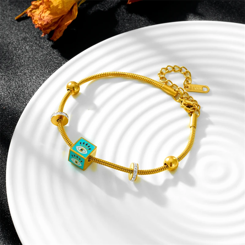 여성용 두꺼운 뱀 체인 팔찌, 316L 스테인리스 스틸, 파인 주얼리, 레트로 국가 스타일, 구슬 눈, 지르콘 참, 신상 패션