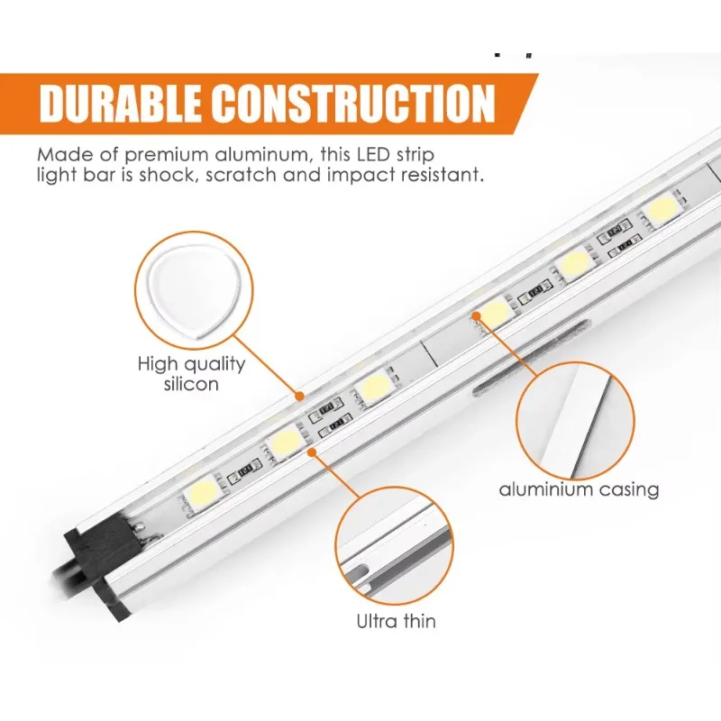 4PCS IP67 Waterproof Outdoor Magnetic White 12V Camping LED Strip Light Bar Kit With Dimmer