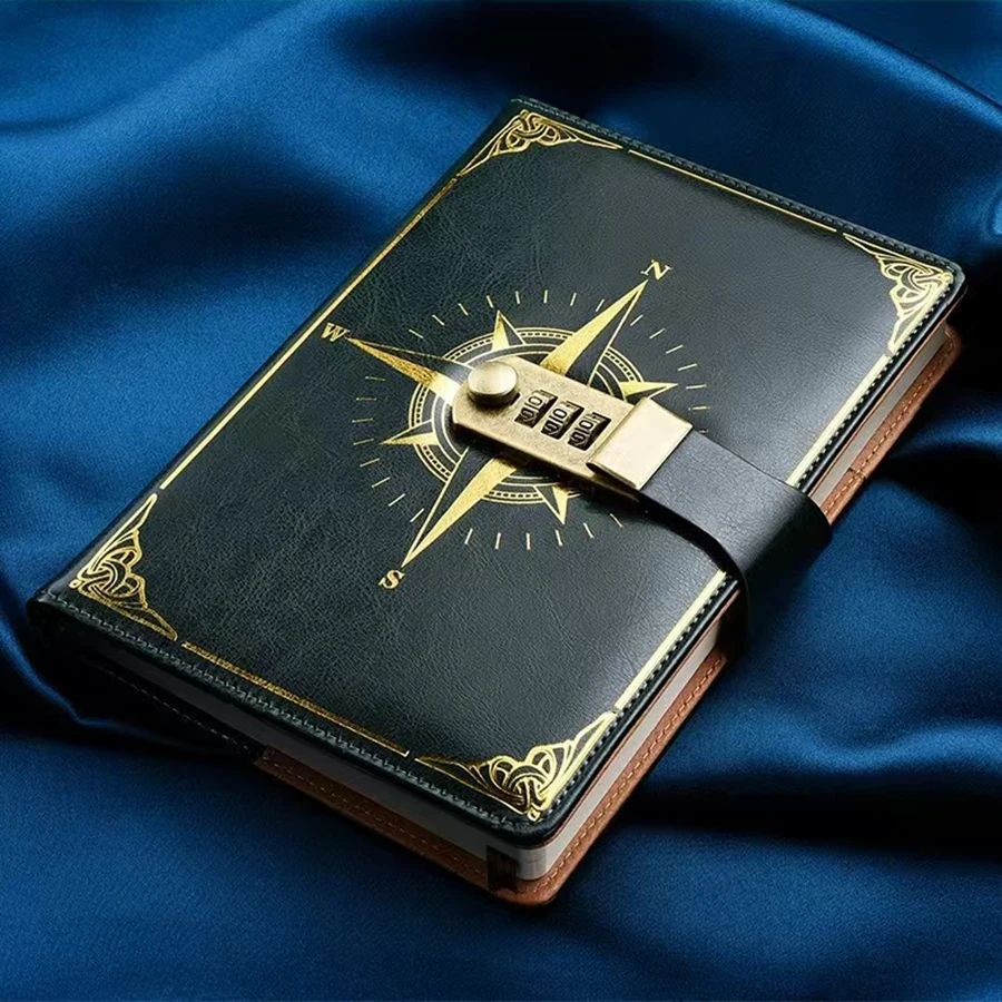 Retro Passwort Buch A5 Mit Schloss Tagebuch Notebook Kreative Reisenden Kompass Hand Ledger Student Notizblock Schreibwaren Geheimlich Hinweis – Detail 10