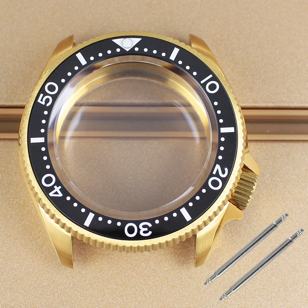 

PVD Gold 38mm Stainless Steel Watch Case Ceramic Bezel For SKX 007 Seiko NH34 NH35 NH36 NH38 Automatic Movements Sapphire Glass