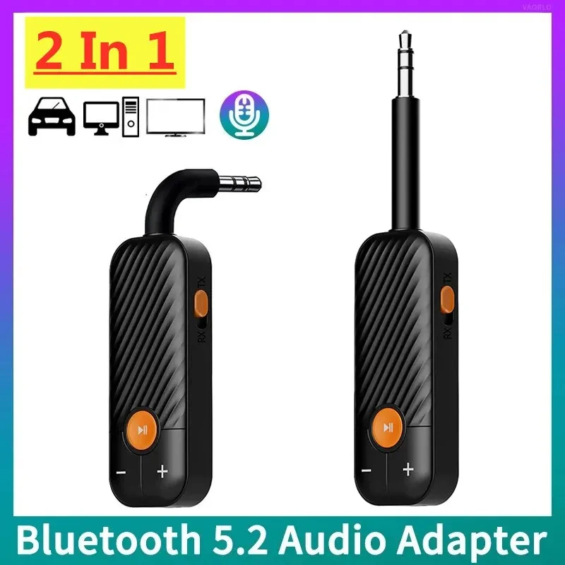 2-in-1 Bluetooth Adapter Transmitter Receiver Bluetooth AUX 5.2 Wireless 3.5mm Adapter Stereo for Earphone TV Car Audio Receiver 