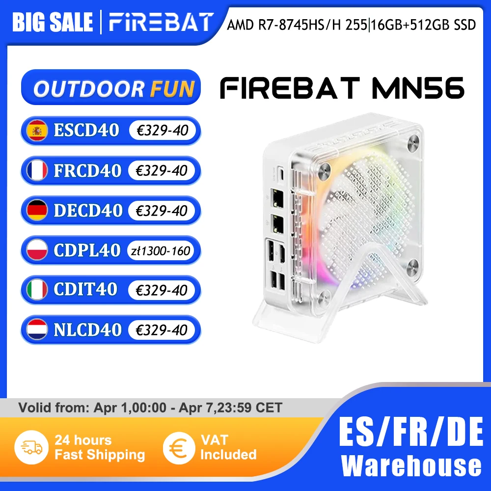 FIREBAT MN56 MINI PC AMD R7-8745HS H 255 Windows11 DDR5 16GB + 512GB SSD 8 cœurs ordinateur de bureau BT 5.2 WIFI6 HDMI TYPE-C USB