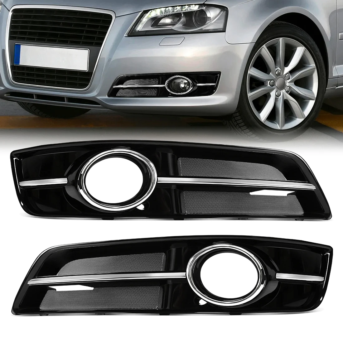 Fog Lights Cover For Audi A3 2010 2011 2012 2013 Car Front Bumper Fog Lamp Frame Grille Auto Accessories 8P0807681J 8P0807682J ﻿