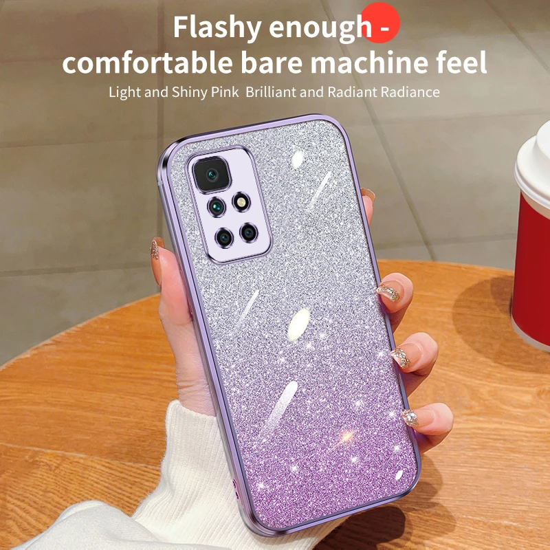 Electroplating Soft Glitter Powder Phone Case For XiaoMi Redmi 10 Prime 2022 10C 10 IND Power Shockproof Silicone Back Cover image 4