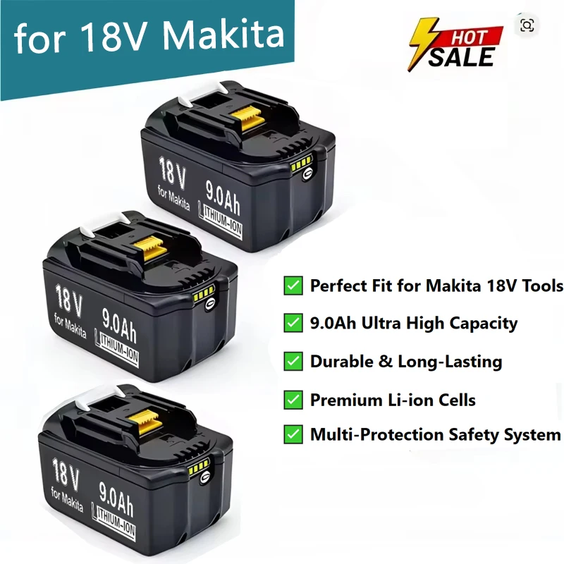 New 18V 9.0Ah Rechargeable Battery for Makita drill DGA404 DTW700 DHR202 DJV182 DDF487 power tool battery for Makita battery