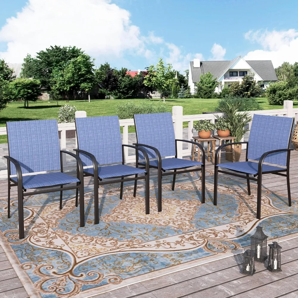 

Patio Dining Chairs Set of 4, 36 Textilene Fabric Outdoor Chair with Wrought Iron Metal Frame Support 350lbs for Garden Lawn