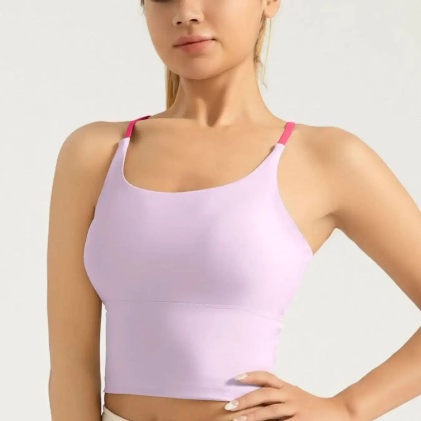 High beauty color blocking nude sports vest with high elasticity and chest cushion, yoga bra, fitness bra for women view 6
