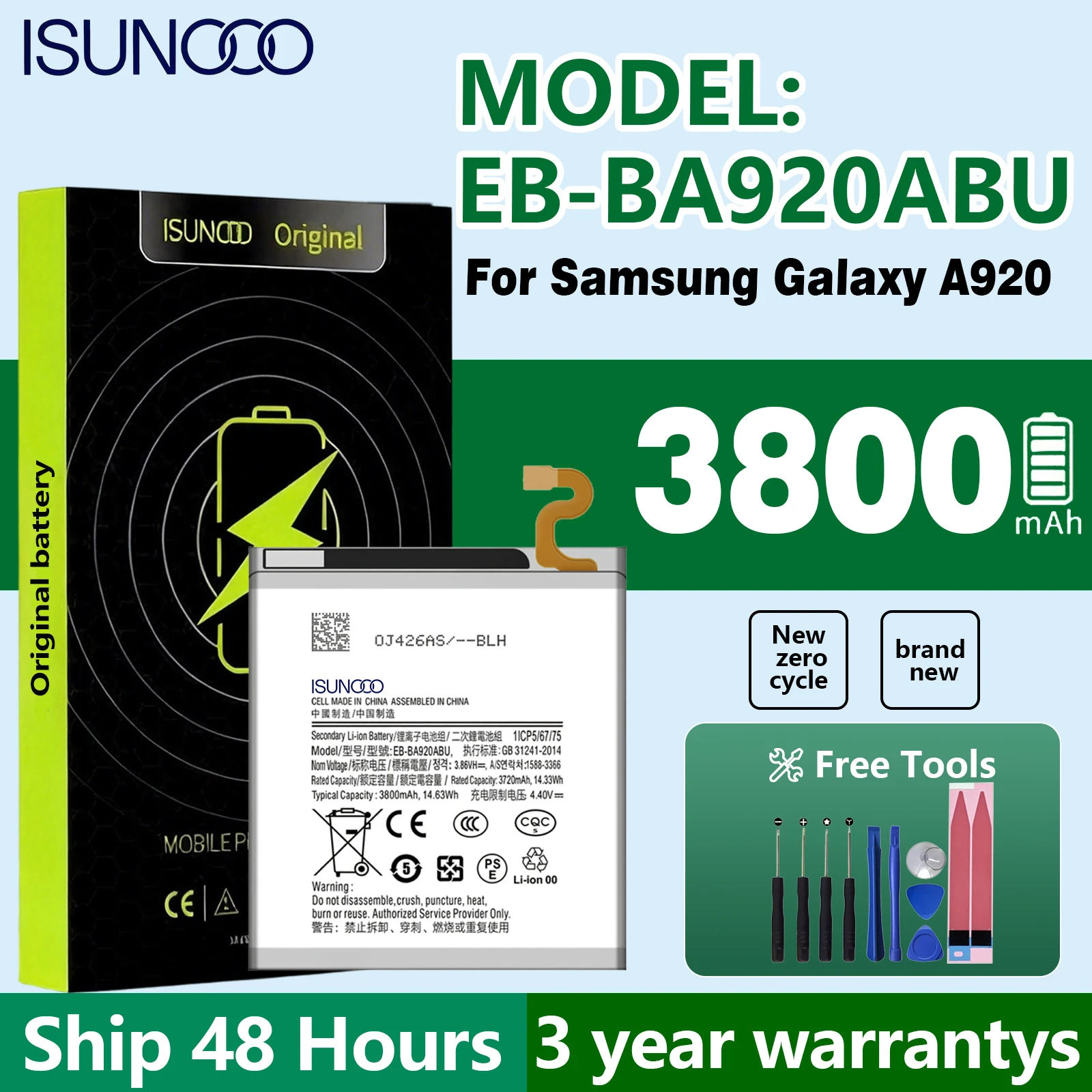 100% New Zero Cycle  EB-BA920ABU Battery For SAMSUNG GALAXY A9 2018/SM-A920F/SM-A920N Replacement batteria +Free Tools