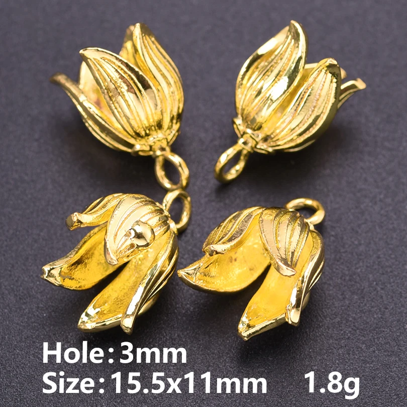 10pcs/Lot Fashion Plant Flower New Alloy Material Pendant Tulip Lily Fringe Hollowing Flower Charms Necklace Earring Accessories