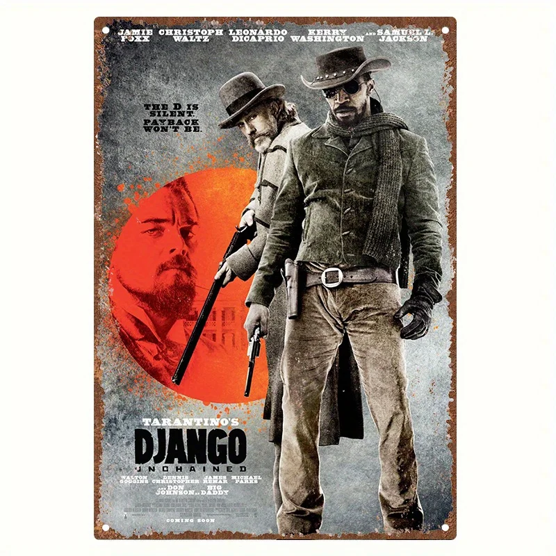 لافتة قصدير معدنية عتيقة "Django Unchained" - ملصق فيلم غربي للحنين، لوحة فنية جدارية من الألومنيوم، للمنزل، غرفة المعيشة، الدراسة، #1