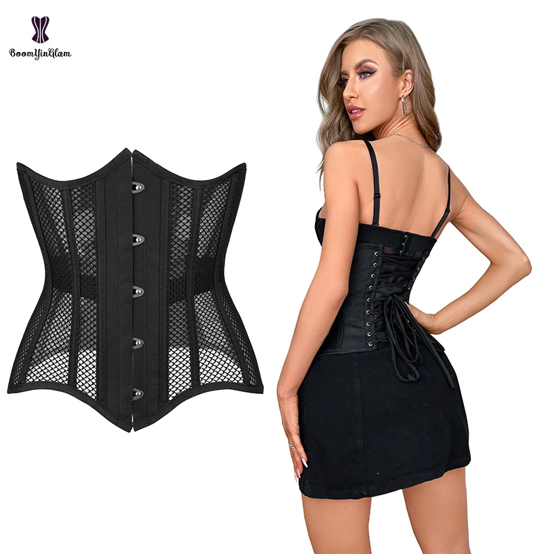 Front 5 Busk Closure 16 Steel Boned Korsett Women\'s Waist Training Corset Underbust Mesh Net Body Shaper Plus Size XS-6XL